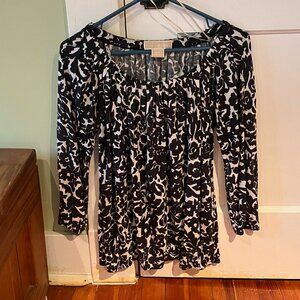 Michael Kors 3/4 sleeve boatneck black and white floral blouse SP